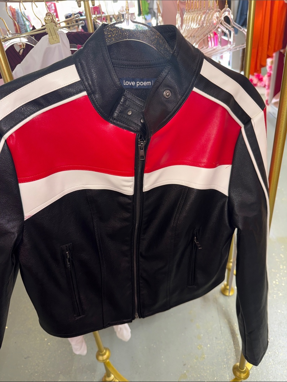 Love Poem Black Red White Moto-Style Faux Leather Jacket